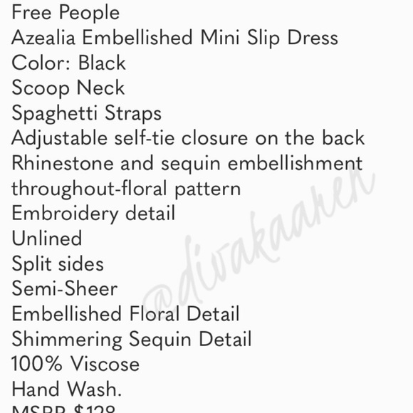 FREE PEOPLE NWT AZEALA Embellished Slip Dress Black/Silver Med, Large - Picture 9 of 9